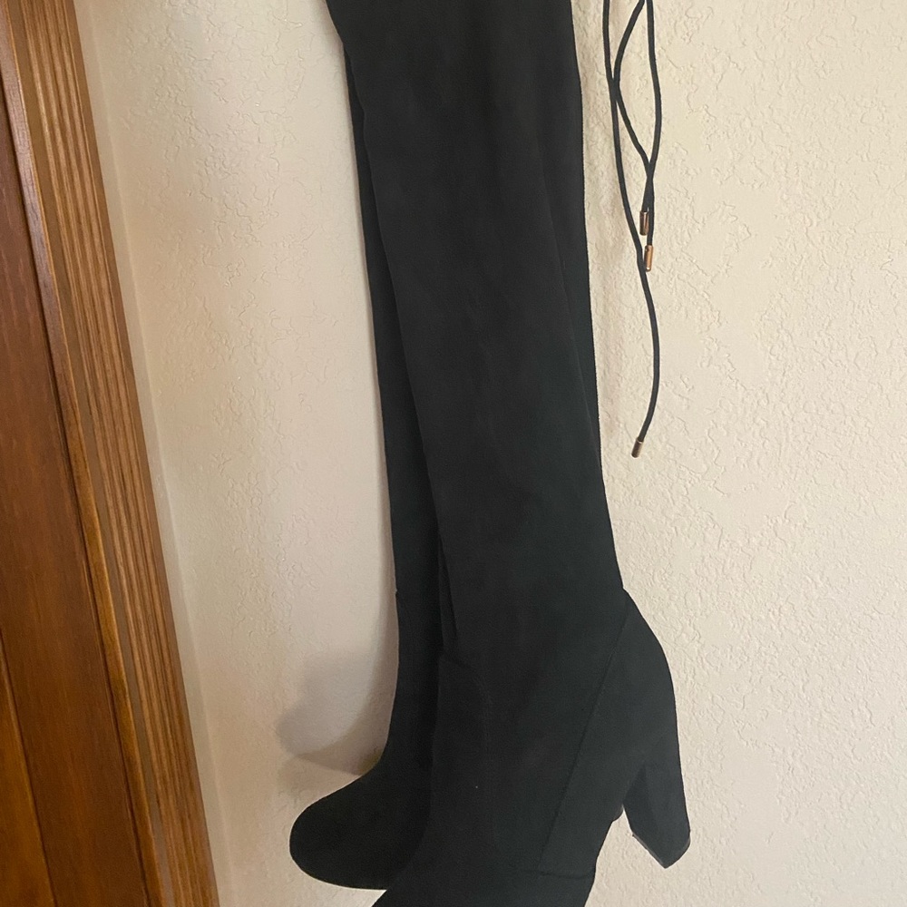 black suede block heel boots
